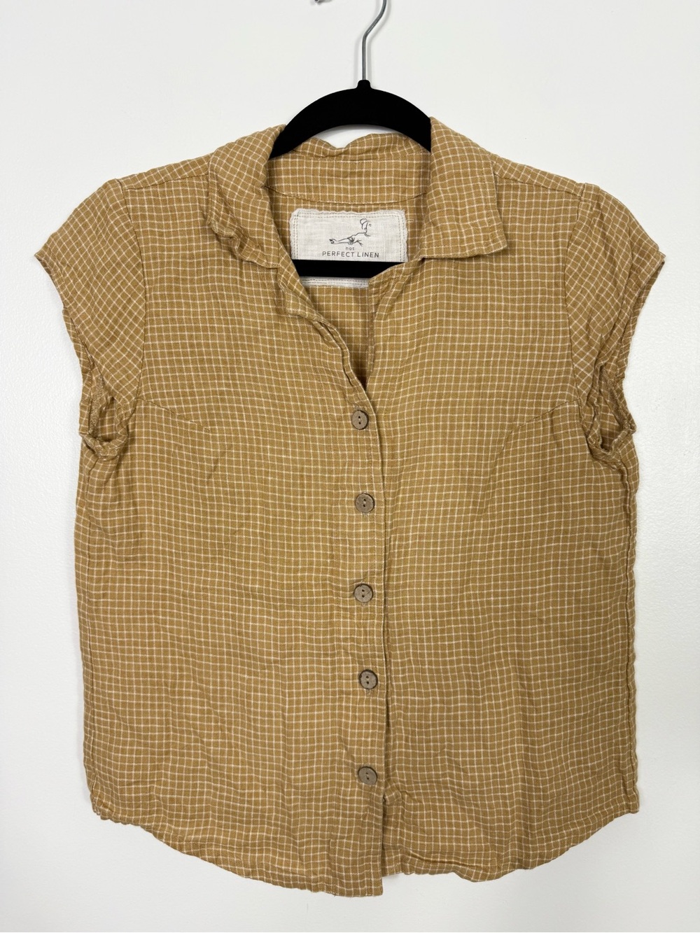 notPERFECTLINEN noosa collar linen shirt in amber checks small